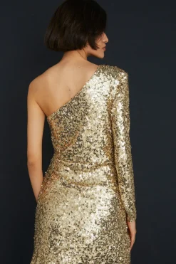 Best Oasis Petite Premium One Shoulder Sequin Mini Dress Gold