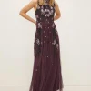 Best Oasis Petite Premium Sequin Embroidered Maxi Dress Aubergine