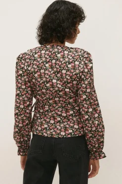 Outlet Oasis Petite Printed Cotton Wrap Blouse Black