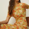 Fashion Oasis Petite Printed Mesh Tie Back Midi Dress Yellow