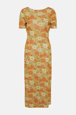 Fashion Oasis Petite Printed Mesh Tie Back Midi Dress Yellow