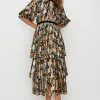 Sale Oasis Petite Printed Metallic Tiered Dress Black