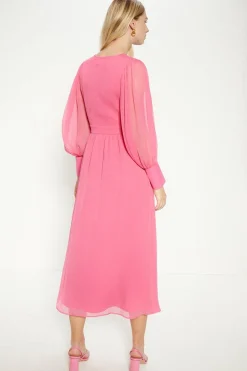 Best Oasis Petite Puff Sleeve Chiffon Midi Dress Pink