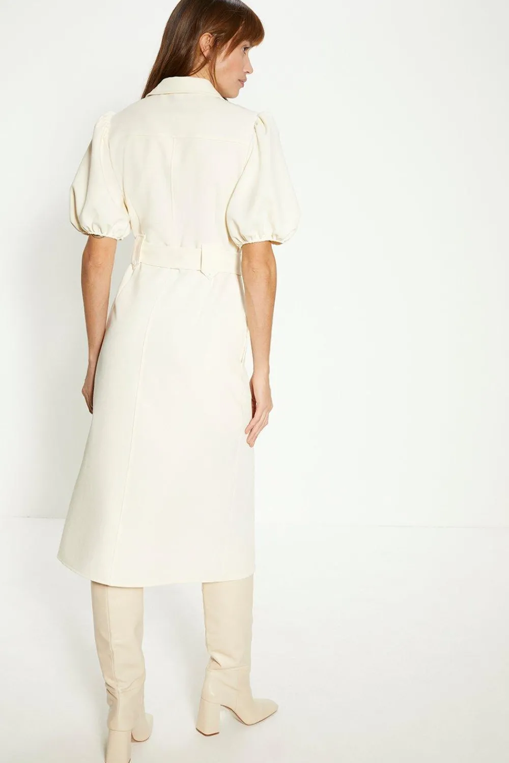 Fashion Oasis Petite Puff Sleeve Shirt Dress Ecru