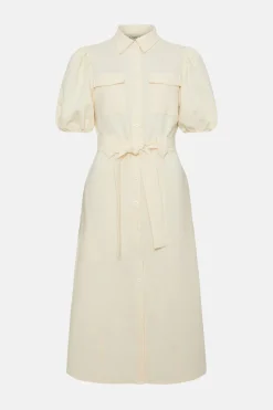Fashion Oasis Petite Puff Sleeve Shirt Dress Ecru