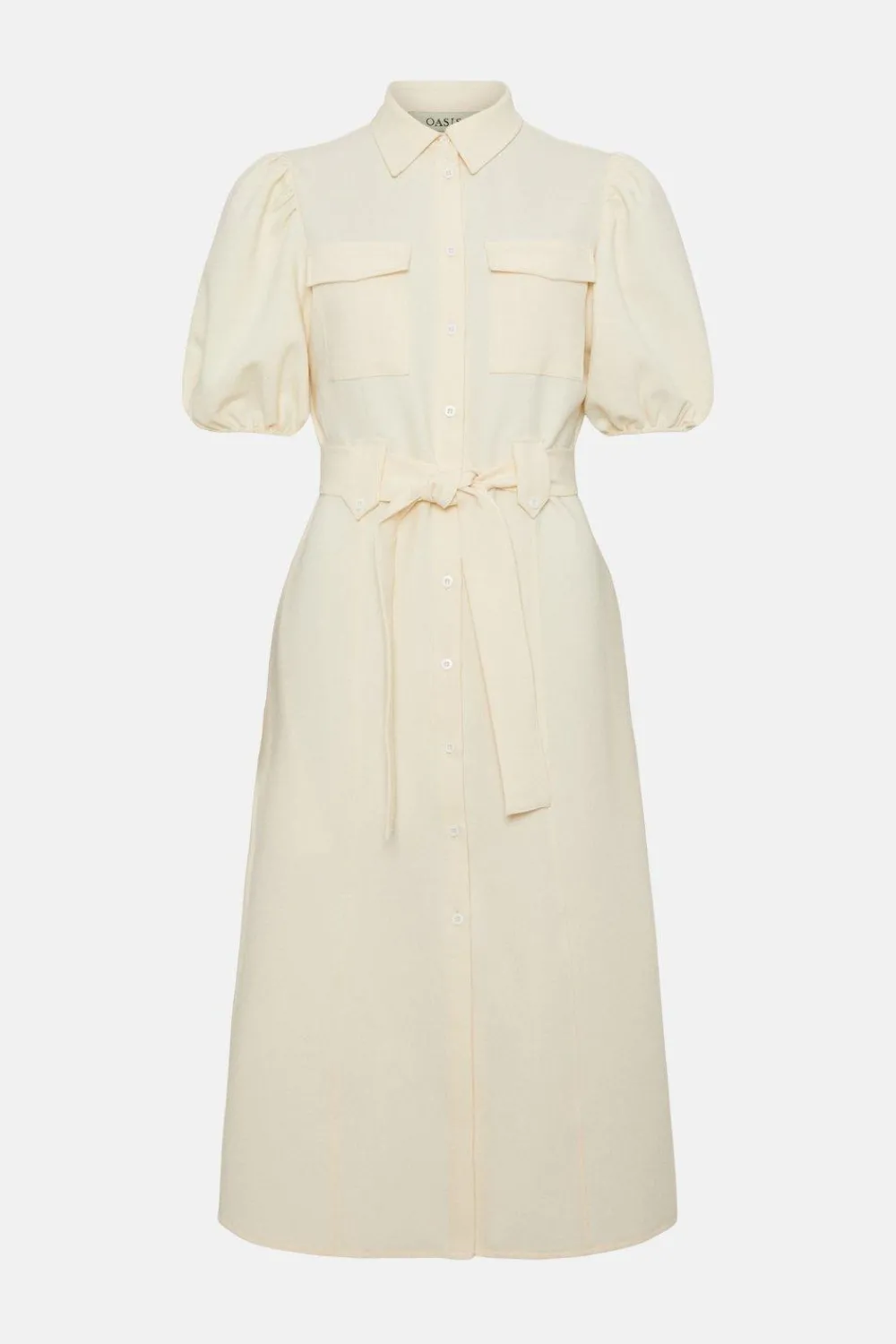 Fashion Oasis Petite Puff Sleeve Shirt Dress Ecru