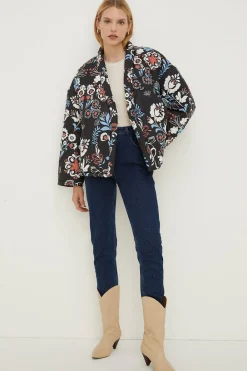 New Oasis Petite Rachel Stevens Oversized Wrap Padded Coat Black