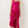 Fashion Oasis Petite Ruched Side Midi Slip Dress Hot Pink