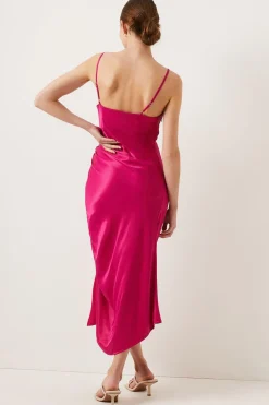 Fashion Oasis Petite Ruched Side Midi Slip Dress Hot Pink
