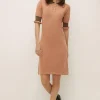 Outlet Oasis Petite Ruffle Polo Stripe Dress Camel