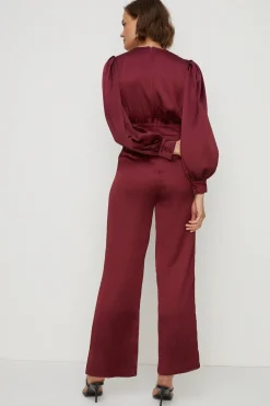 Sale Oasis Petite Satin Plunge Balloon Sleeve Jumpsuit Berry