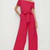Online Oasis Petite Scallop Belted Bardot Jumpsuit Pink