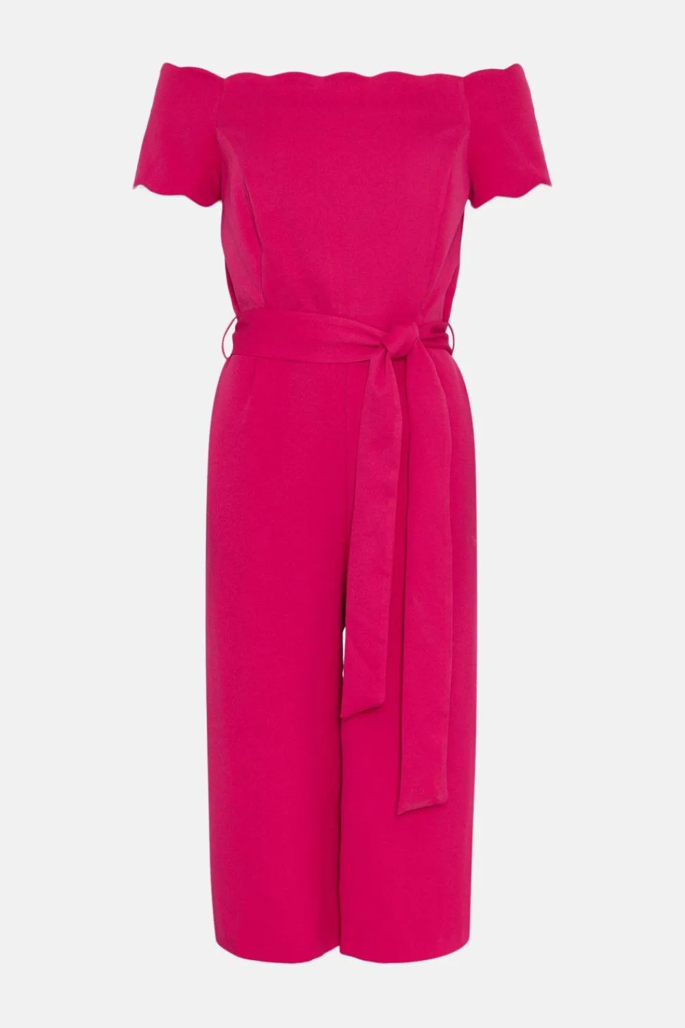 Online Oasis Petite Scallop Belted Bardot Jumpsuit Pink