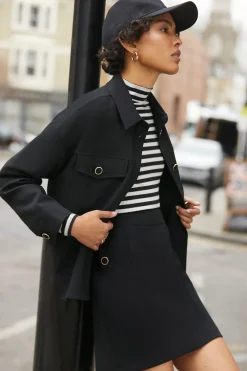 New Oasis Petite Seam Detail Tailored Aline Skirt Black