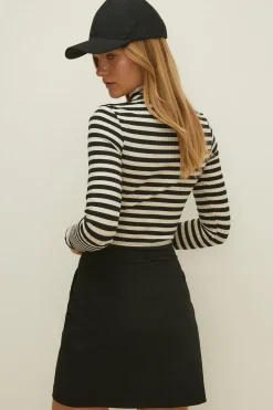 New Oasis Petite Seam Detail Tailored Aline Skirt Black