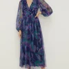 Outlet Oasis Petite Sequin Watercolour Mesh Midi Dress Navy