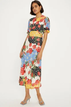 Online Oasis Petite Short Sleeve Floral Print Midi Tea Dress Multi