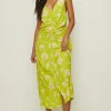 Online Oasis Petite Silhouette Floral Print Midi Dress Acid Lime