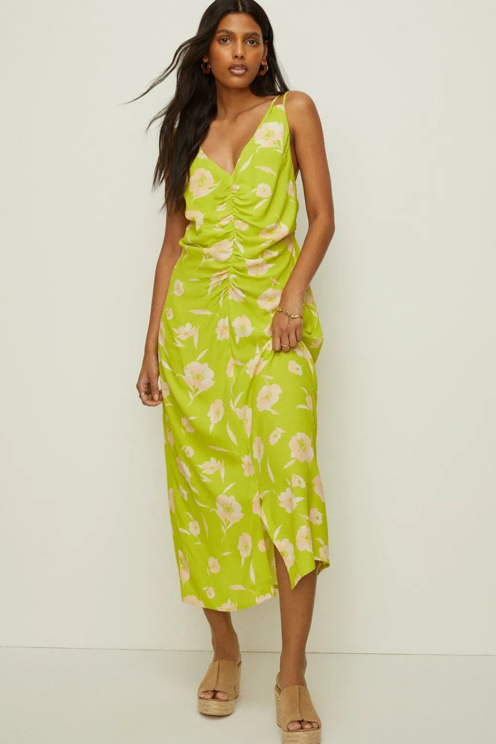 Online Oasis Petite Silhouette Floral Print Midi Dress Acid Lime