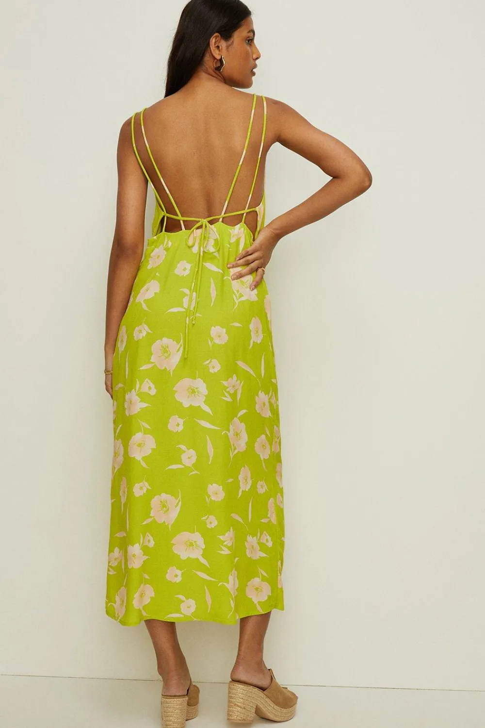 Online Oasis Petite Silhouette Floral Print Midi Dress Acid Lime