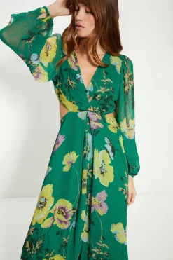 Outlet Oasis Petite Soft Floral Detail Cut Out Maxi Dress Green