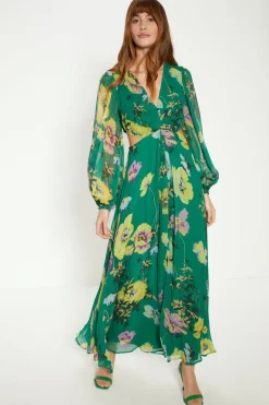 Outlet Oasis Petite Soft Floral Detail Cut Out Maxi Dress Green