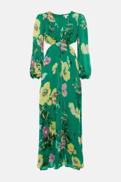 Outlet Oasis Petite Soft Floral Detail Cut Out Maxi Dress Green