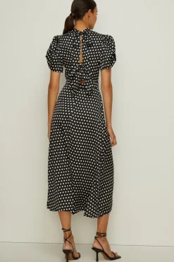 Clearance Oasis Petite Spot Ruched Puff Sleeve Midi Dress Mono
