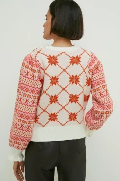 Fashion Oasis Petite Statement Button Fairisle Jumper Pink