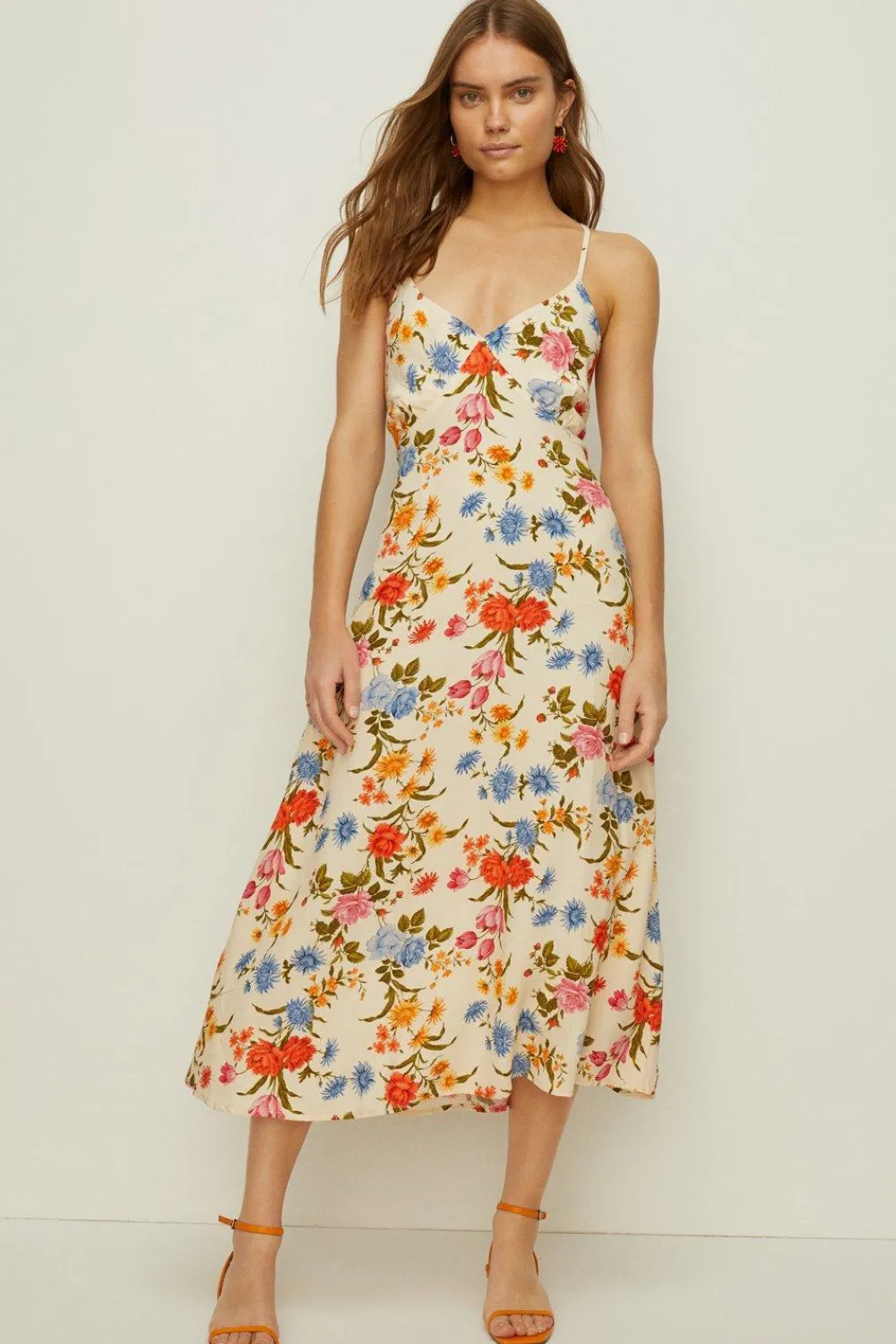 Best Oasis Petite Stem Floral Strappy Midi Dress Ivory