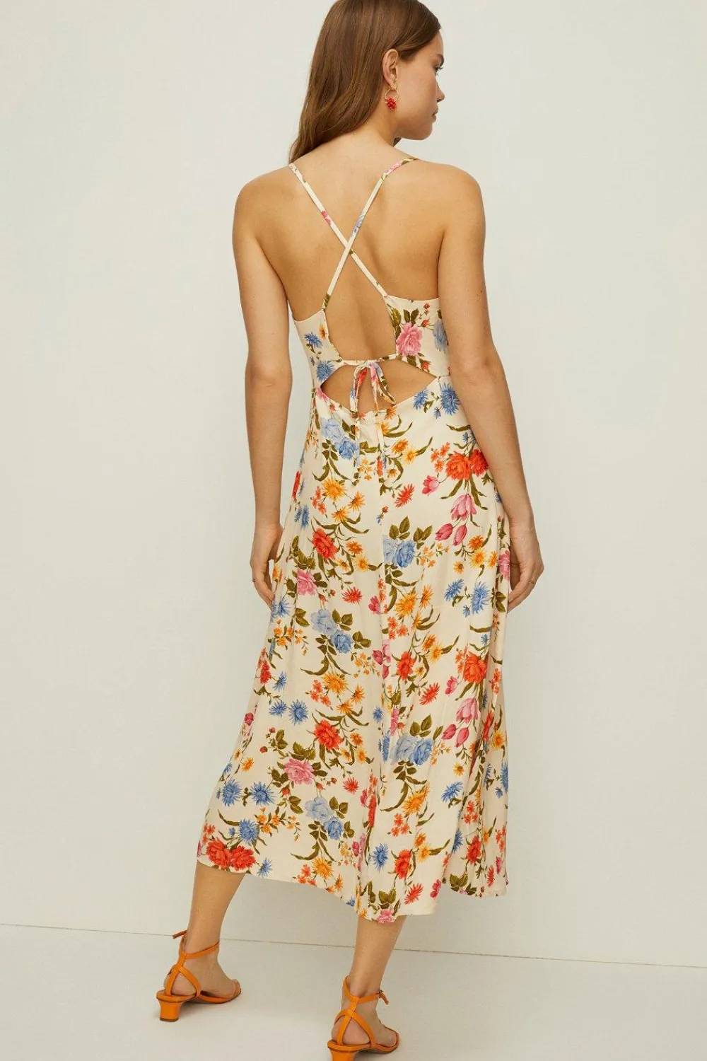 Best Oasis Petite Stem Floral Strappy Midi Dress Ivory