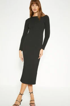 Online Oasis Petite Strappy Back Crepe Jersey Midi Dress Black