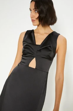 Fashion Oasis Petite Stretch Satin Twist Detail Midi Dress Black