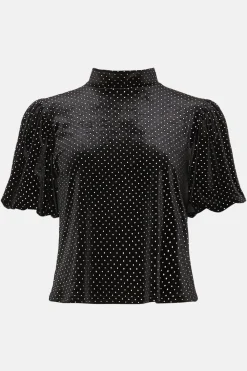 Discount Oasis Petite Stud Hotfix Velvet Angel Sleeve Top Black