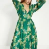 Online Oasis Petite Swirly Floral Metallic Button Maxi Dress Green