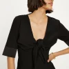 Outlet Oasis Petite Tie Front Crepe Satin Trim Mini Dress Black