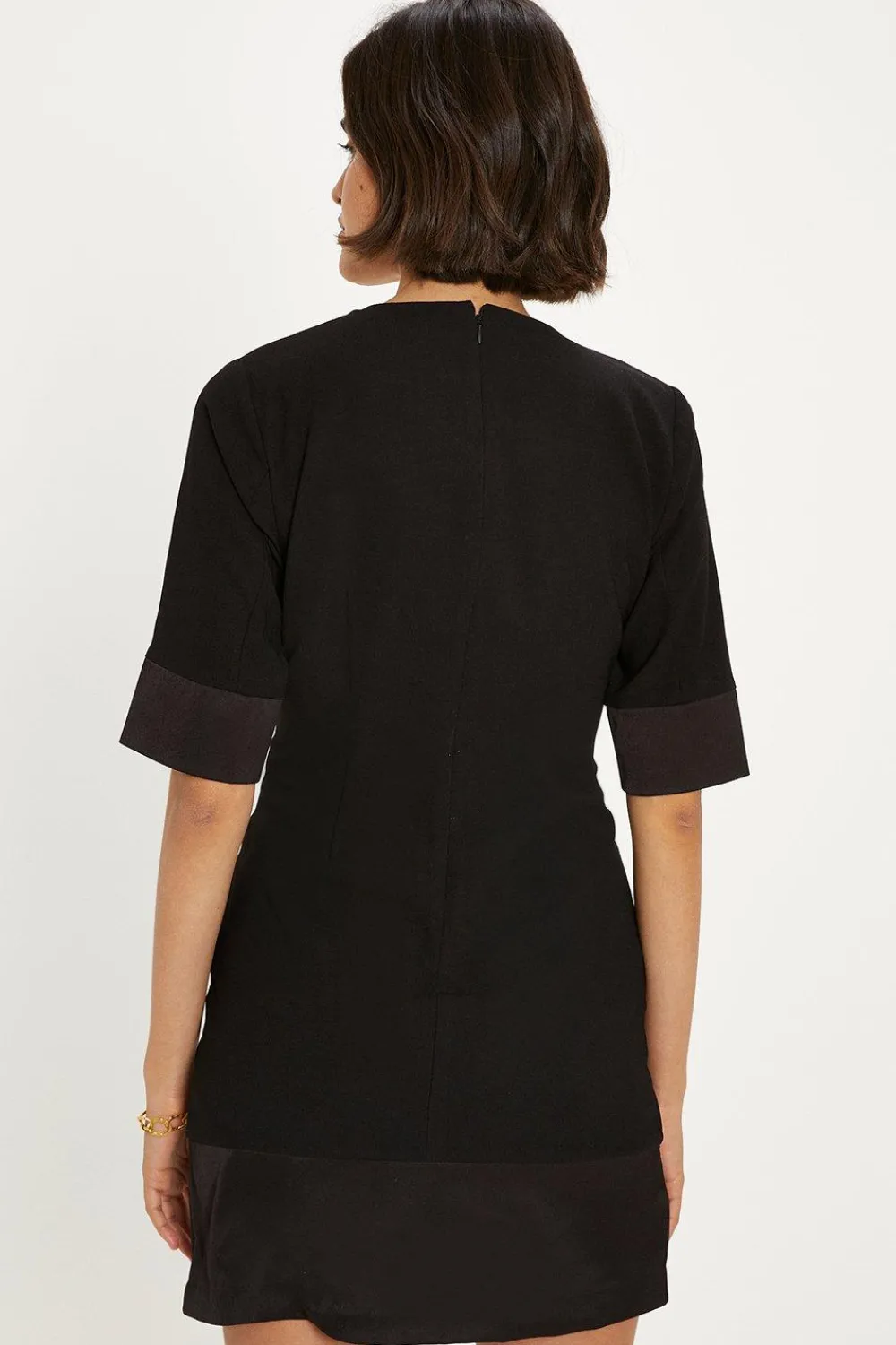 Outlet Oasis Petite Tie Front Crepe Satin Trim Mini Dress Black