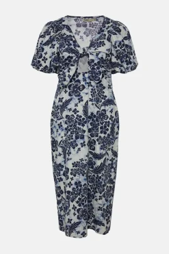 Discount Oasis Petite Tie Front Floral Printed Midi Dress Blue