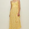 Fashion Oasis Petite Tie Shoulder Ditsy Pleat Bust Dress Yellow
