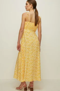 Fashion Oasis Petite Tie Shoulder Ditsy Pleat Bust Dress Yellow