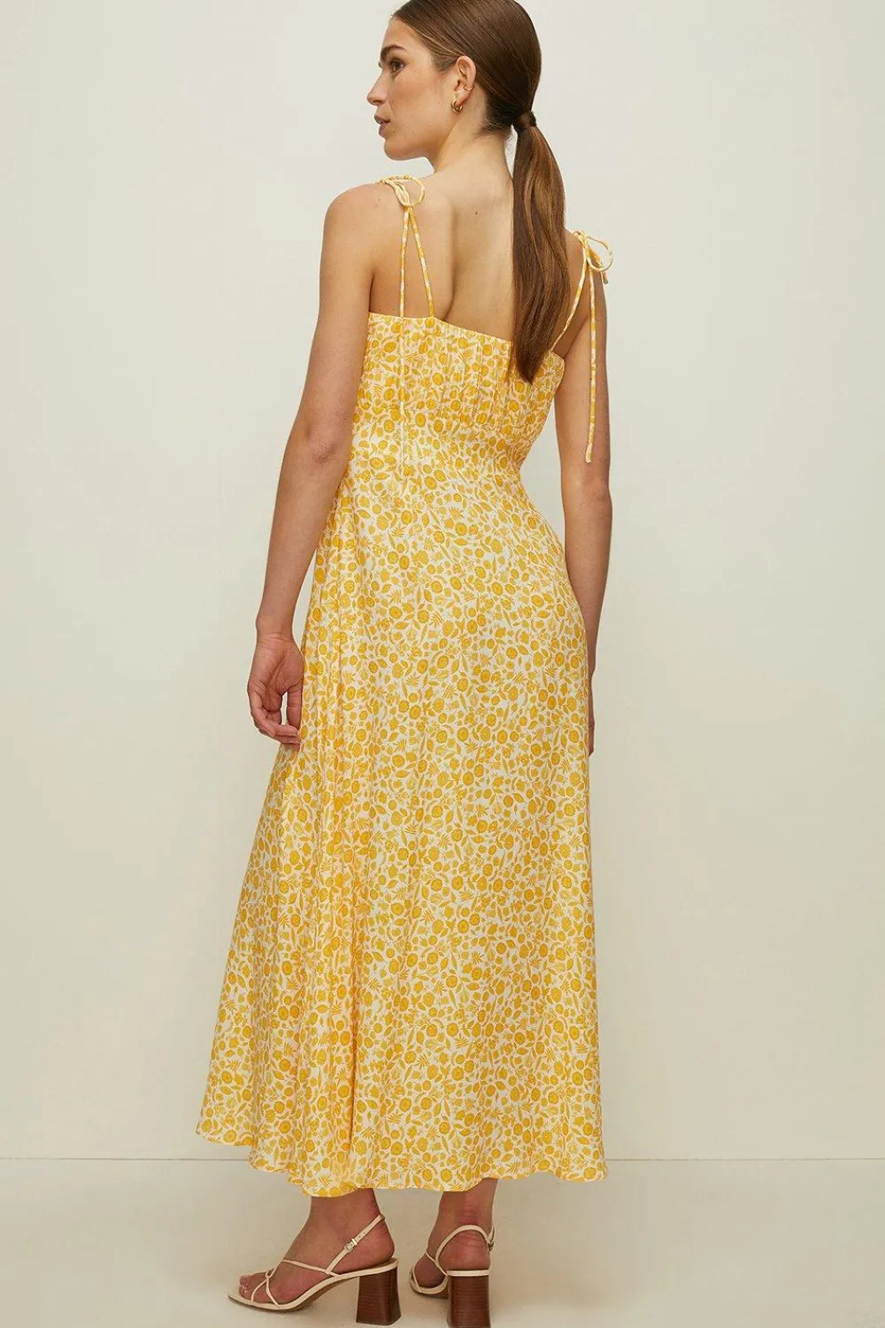 Fashion Oasis Petite Tie Shoulder Ditsy Pleat Bust Dress Yellow