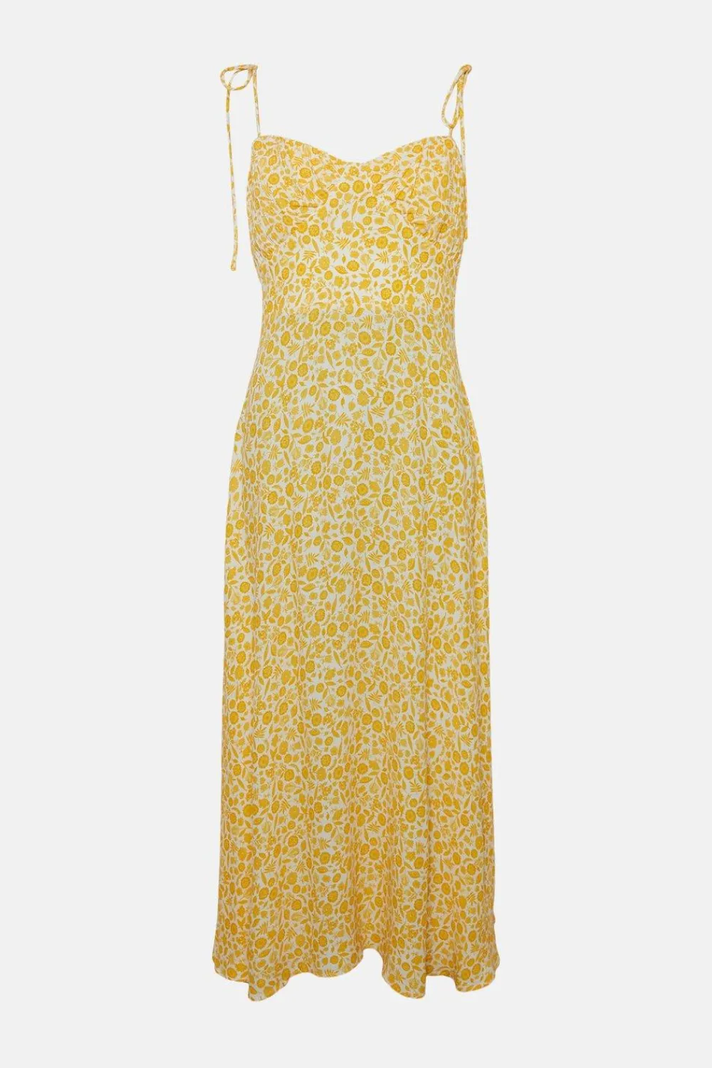 Fashion Oasis Petite Tie Shoulder Ditsy Pleat Bust Dress Yellow
