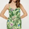 Online Oasis Petite Tropical Print Strappy Mini Dress Green