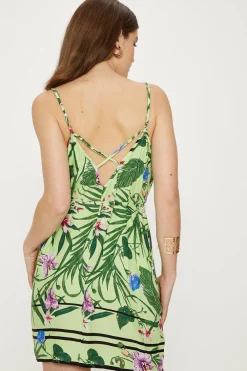 Online Oasis Petite Tropical Print Strappy Mini Dress Green