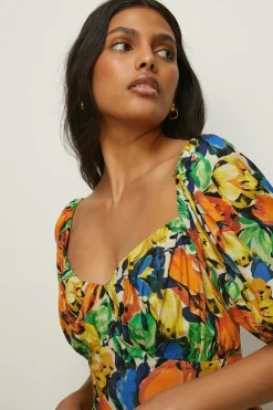 Outlet Oasis Petite Tulip Printed Square Neck Midi Dress Multi