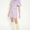 Best Oasis Petite Tweed Puff Sleeve Zip Through Mini Dress Lilac