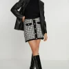 Sale Oasis Petite Tweed Stitch Skirt Navy