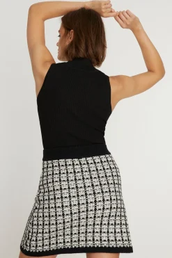 Sale Oasis Petite Tweed Stitch Skirt Navy