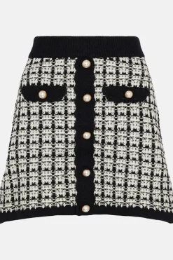 Sale Oasis Petite Tweed Stitch Skirt Navy