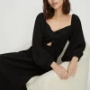 Hot Oasis Petite Twist Front Bardot Crepe Midi Dress Black
